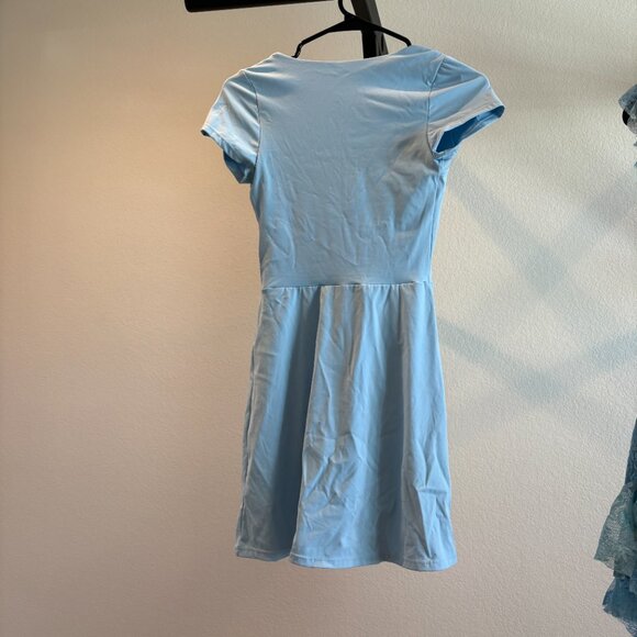 QINSEN Womens Square Neck Tennis Dress Short Sleeve Built in Shorts - Picture 7 of 7